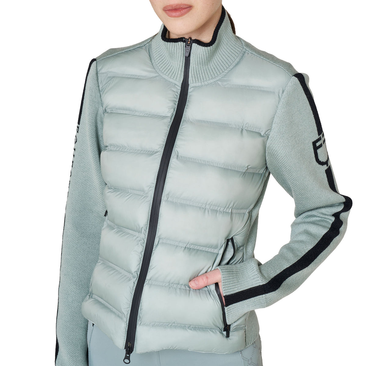 Women's jacket in nylon and knit with zip