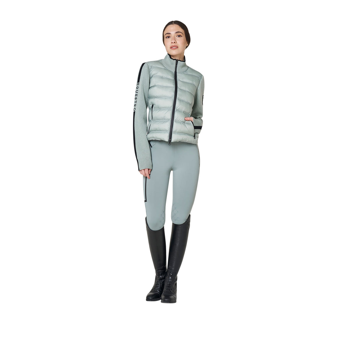 Women's jacket in nylon and knit with zip