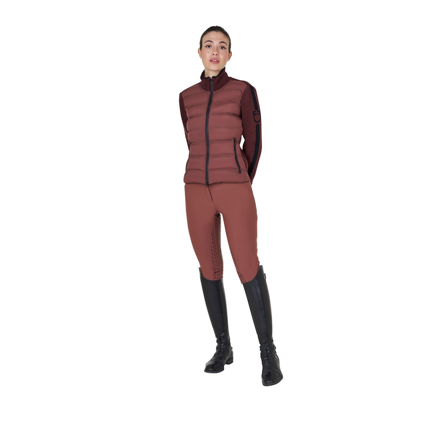 women's jacket in nylon and knit with zip