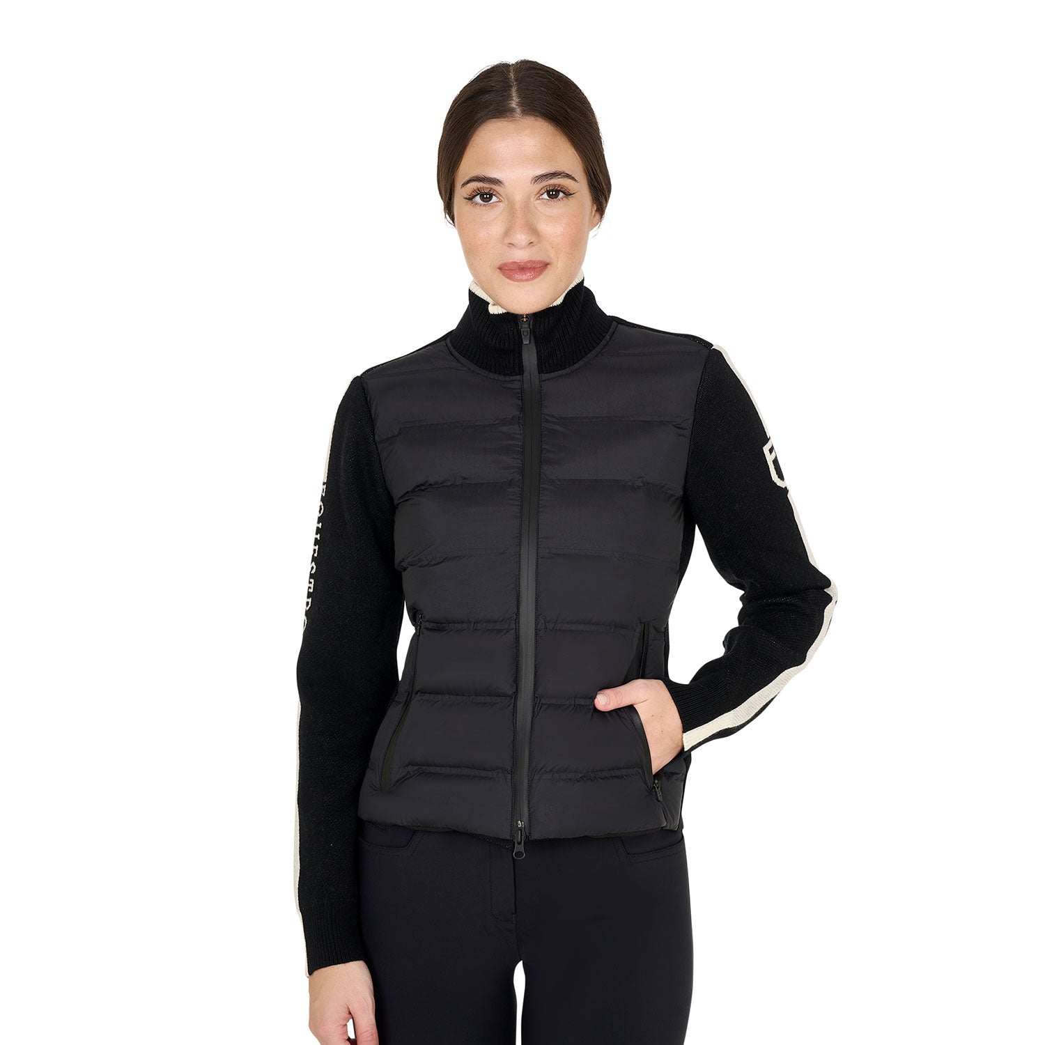women's jacket in nylon and knit with zip