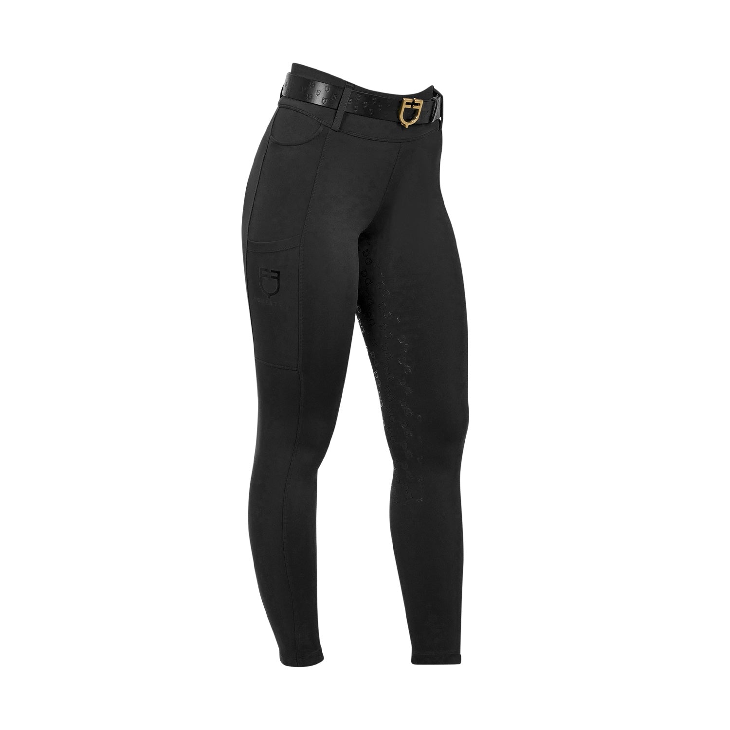 Women's high-waisted leggings with belt loops BLACK / XL