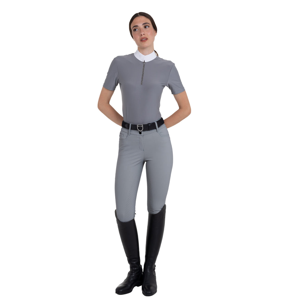 Women's high-waisted full-grip breeches with rhinestone logo