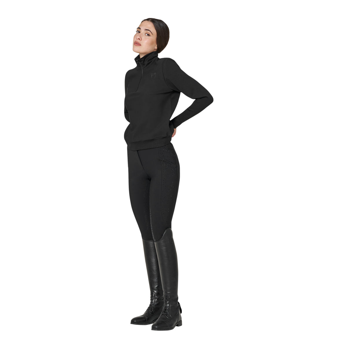 Women's high-waisted breeches with rhinestone logo