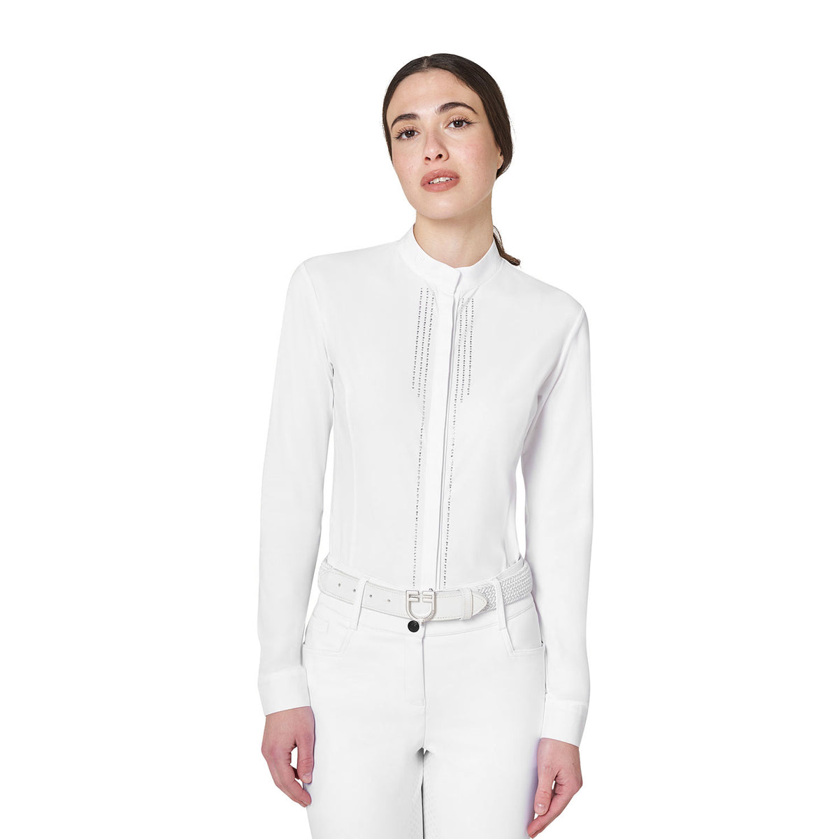 Women's competition polo with shirt collar and rhinestones