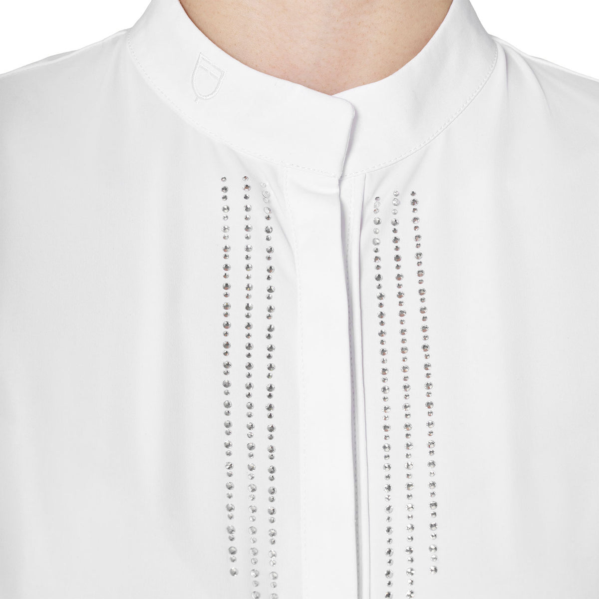 Women's competition polo with shirt collar and rhinestones