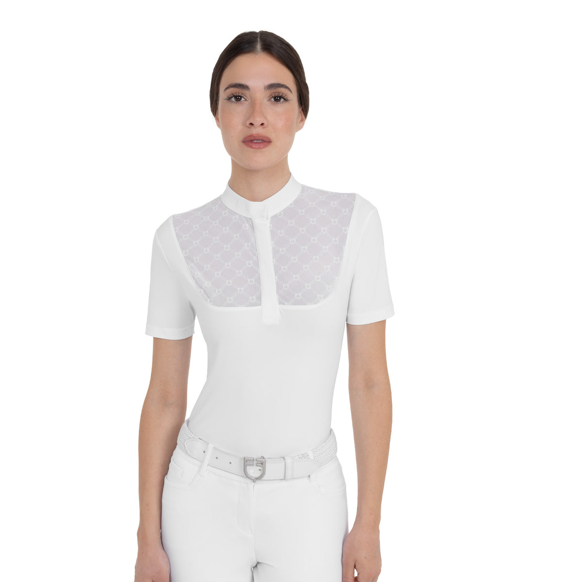 Women's competition polo shirt with tulle inserts