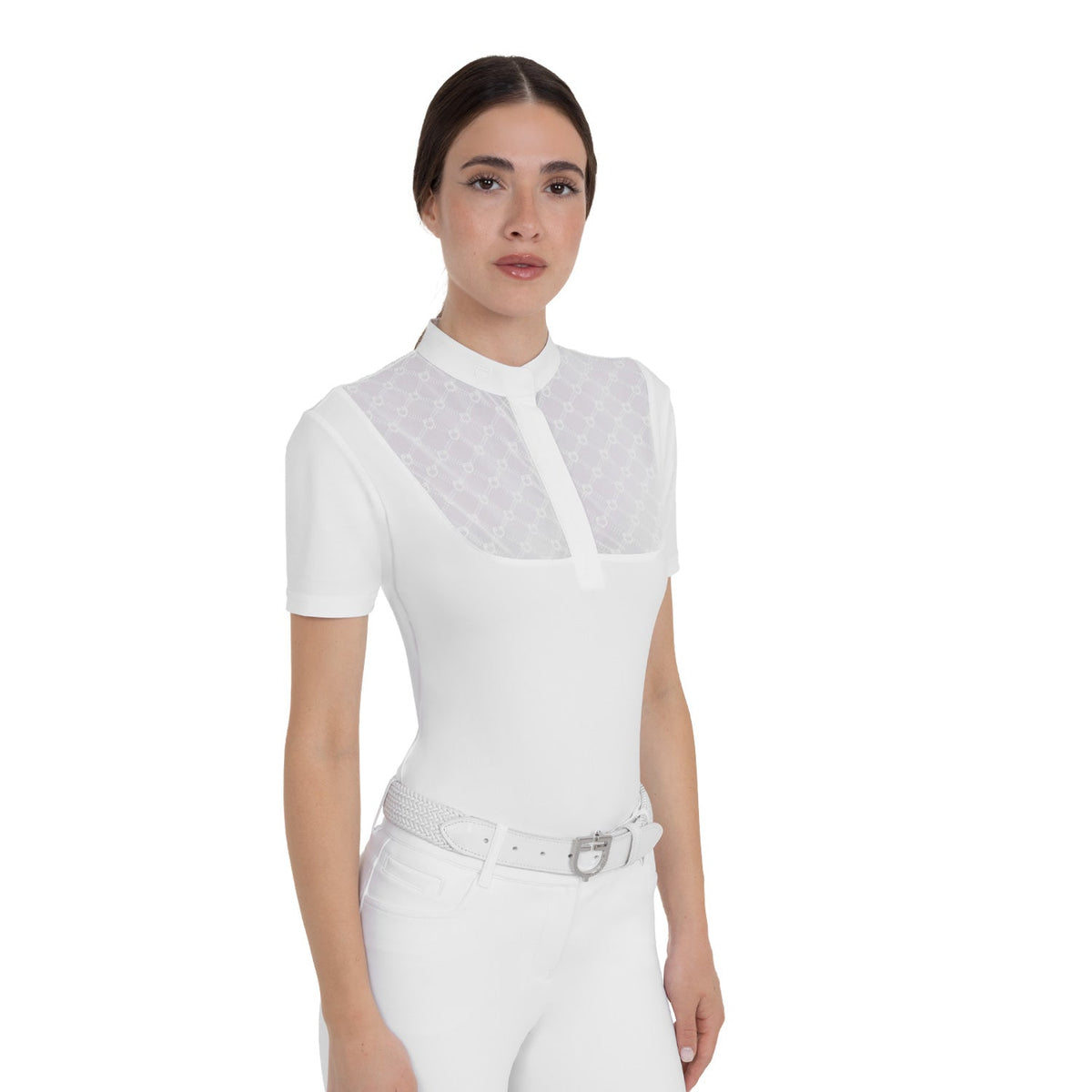 Women's competition polo shirt with tulle inserts