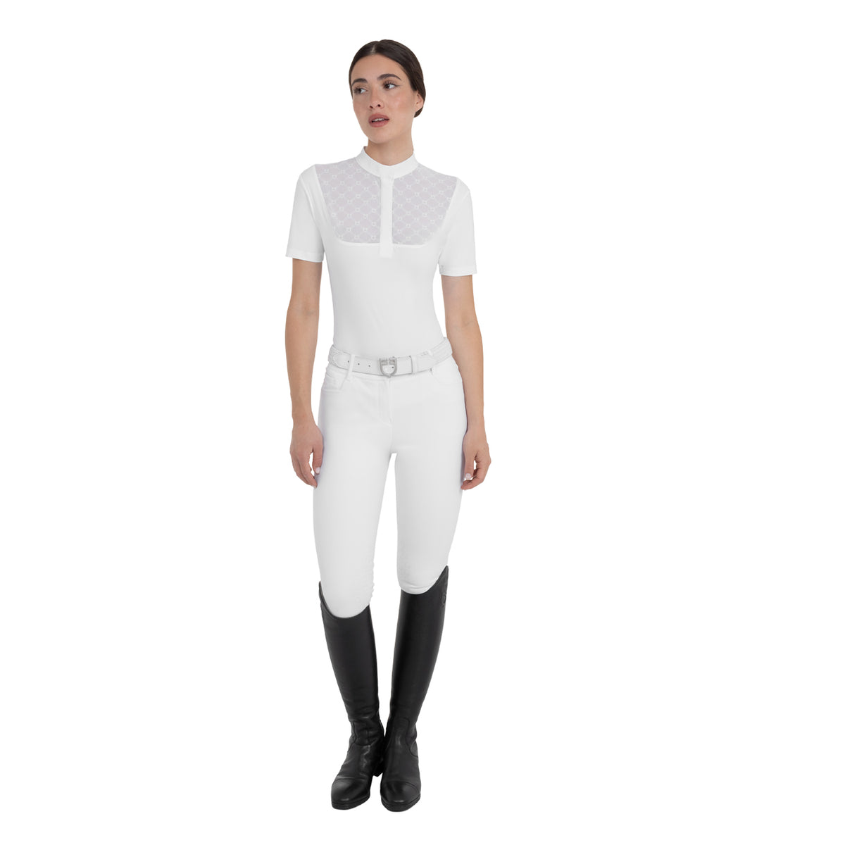 Women's competition polo shirt with tulle inserts