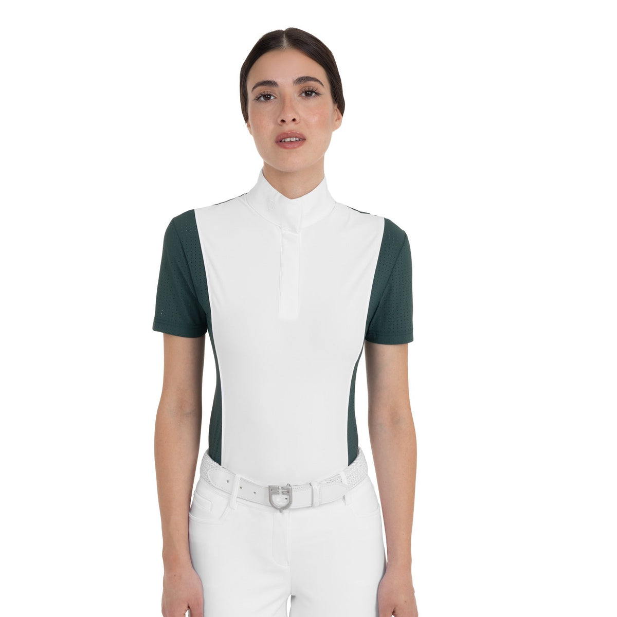 Women's short-sleeved competition polo shirt with mesh inserts