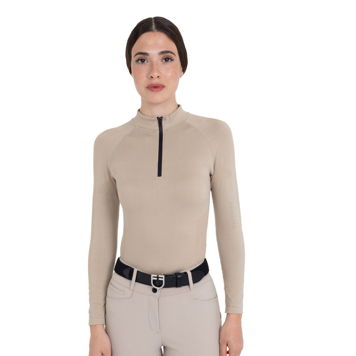 Women's training polo shirt in technical knit with zipper