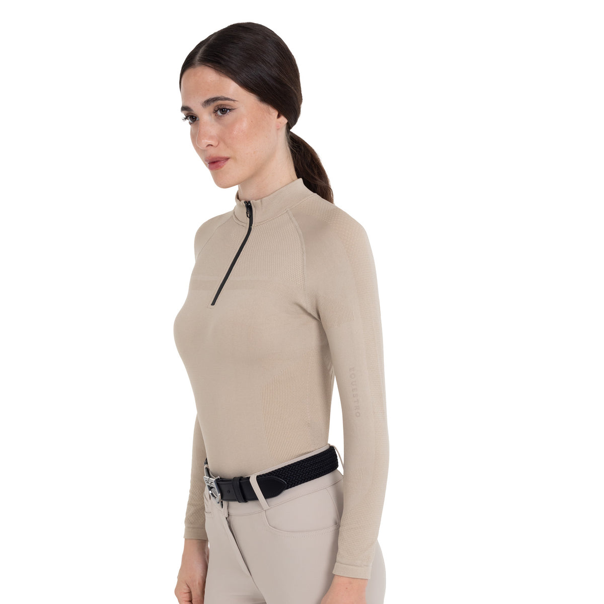 Women's training polo shirt in technical knit with zipper