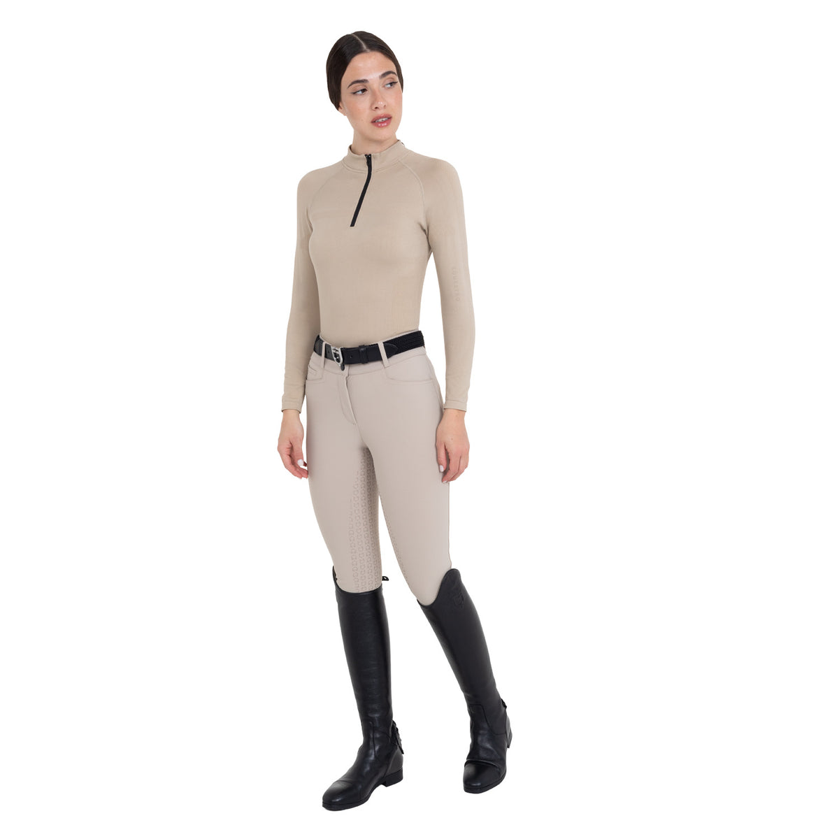 Women's training polo shirt in technical knit with zipper
