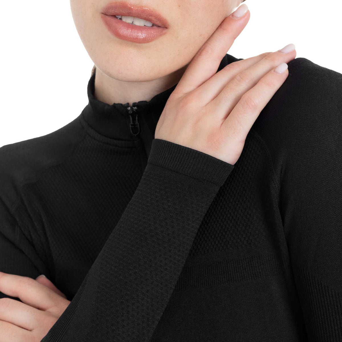 Women's training polo shirt in technical knit with zipper