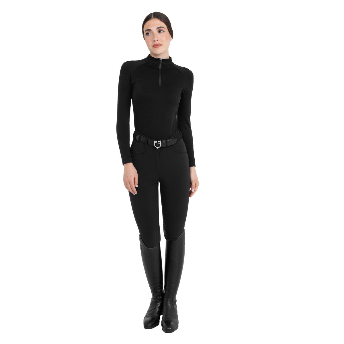 Women's training polo shirt in technical knit with zipper