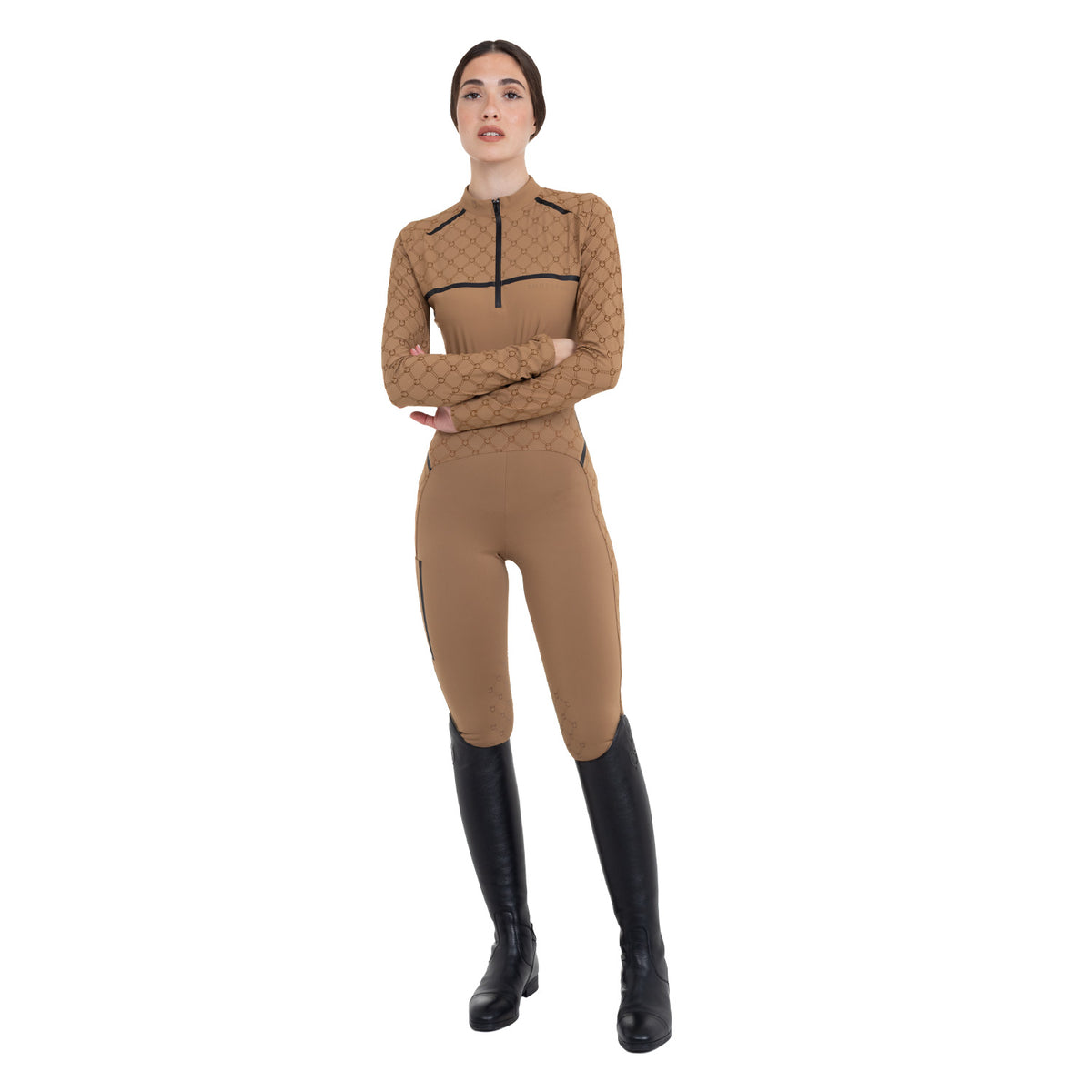 Women's high-waisted leggings in technical monogram fabric