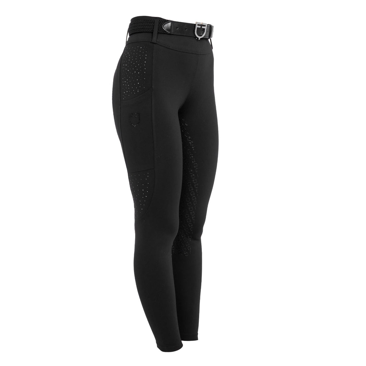 Women's high-waisted leggings with belt loops and rhinestones