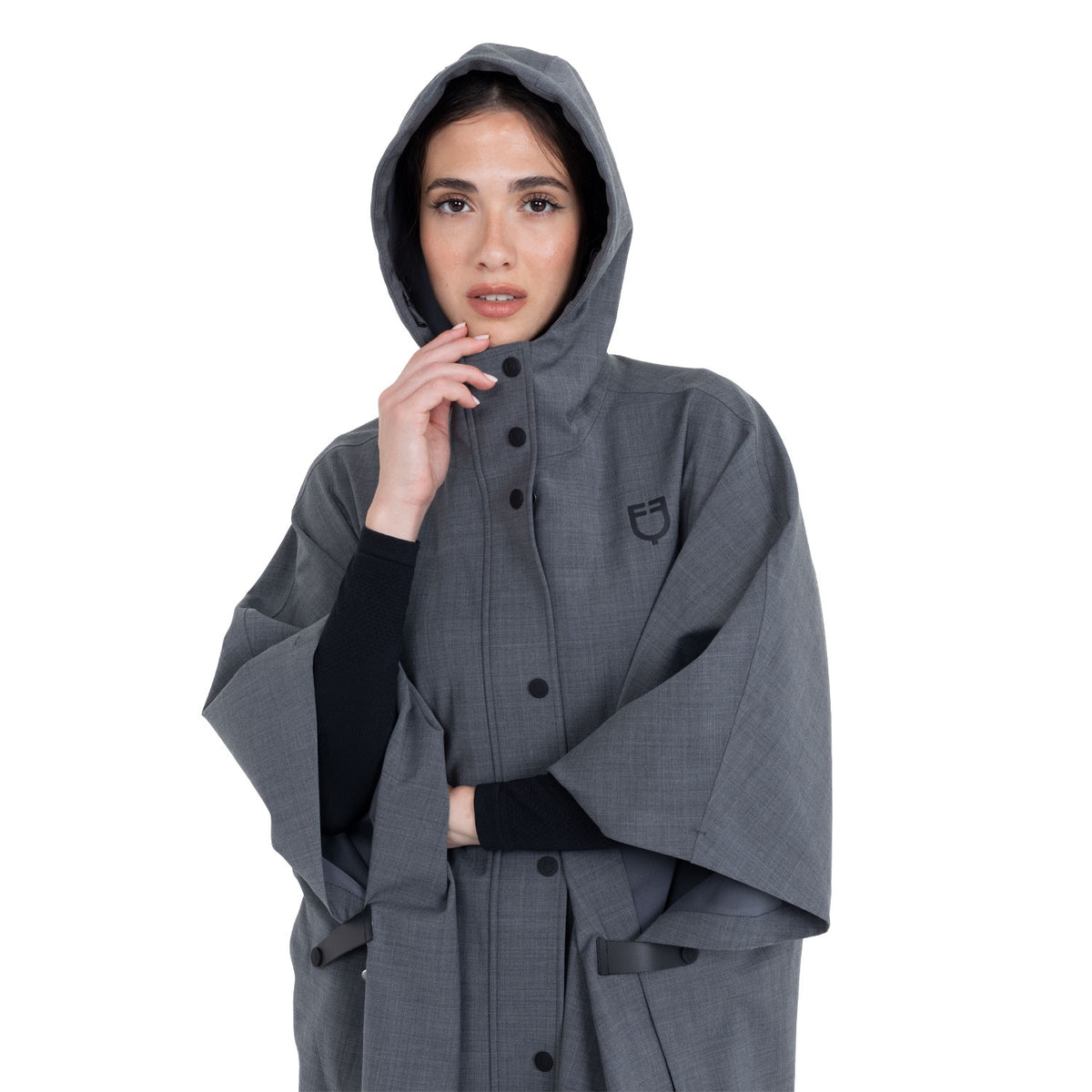 Women's rain-resistant cape in wool blend