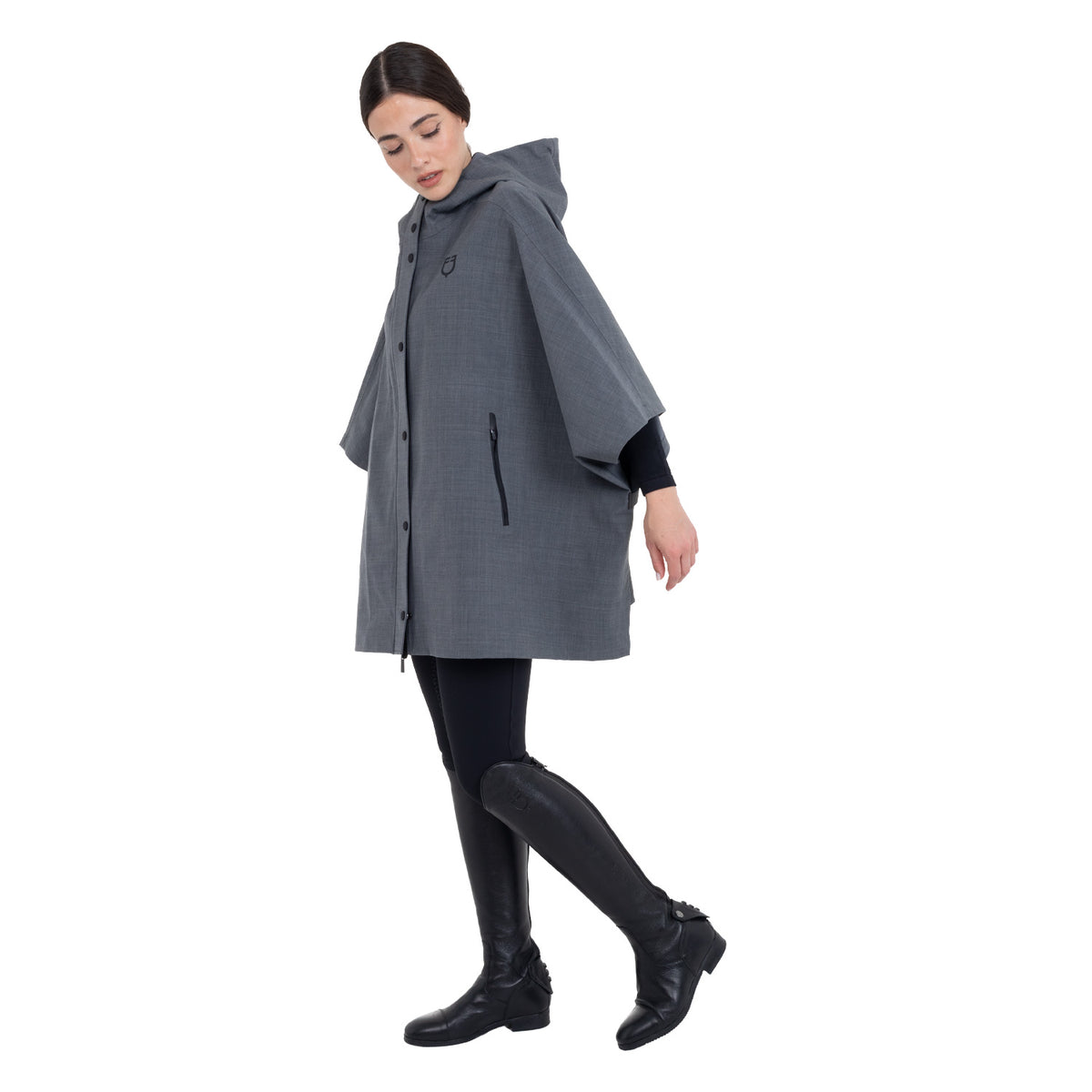 Women's rain-resistant cape in wool blend