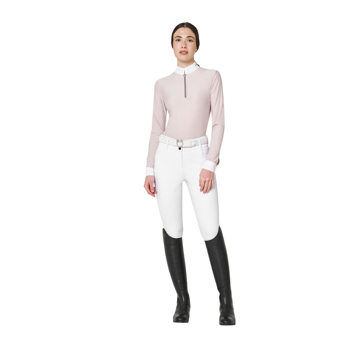 Women's long-sleeved competition polo shirt with rhinestones