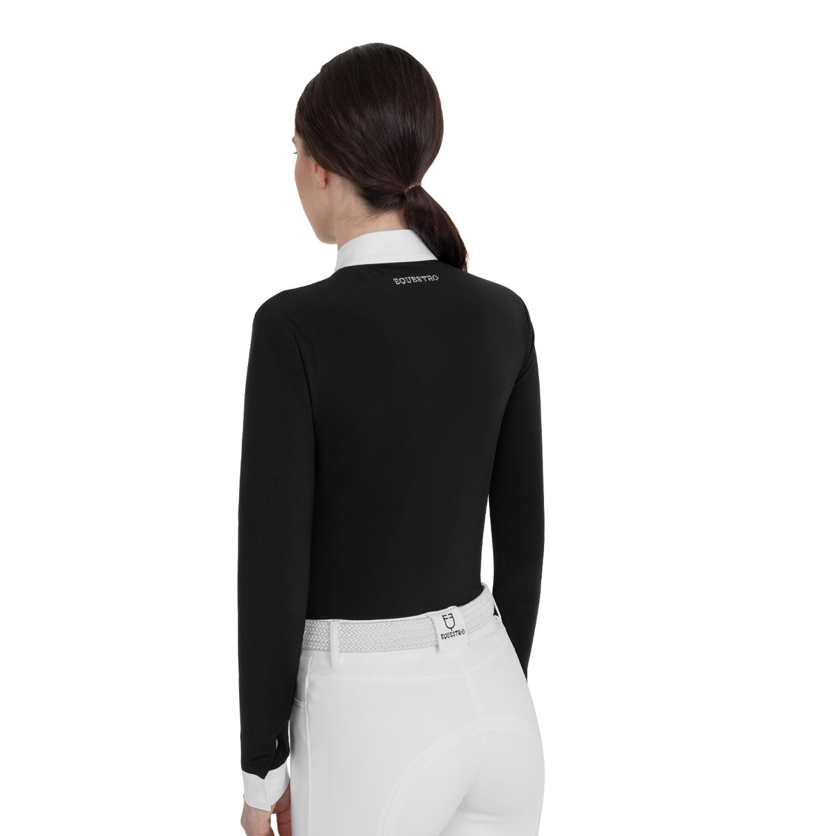 Women's long-sleeved competition polo shirt with rhinestones
