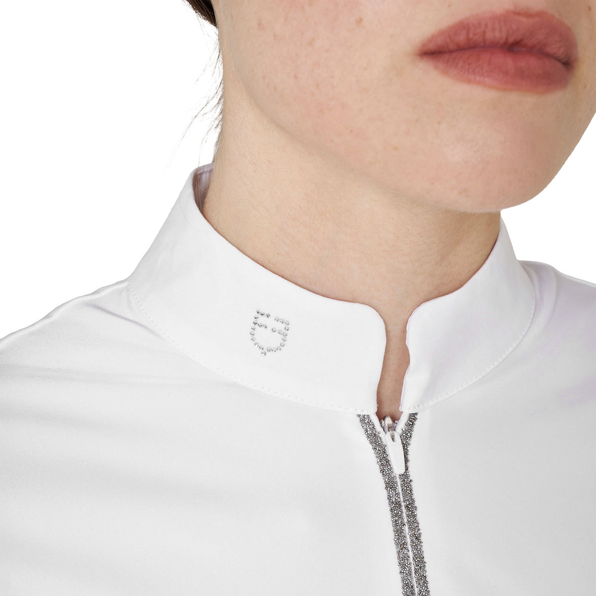 Women's long-sleeved competition polo shirt with rhinestones