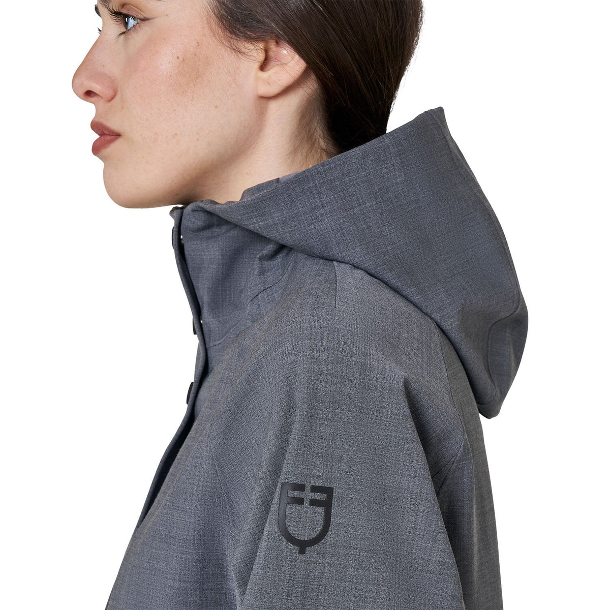 Women’s long wool-blend softshell with rear opening