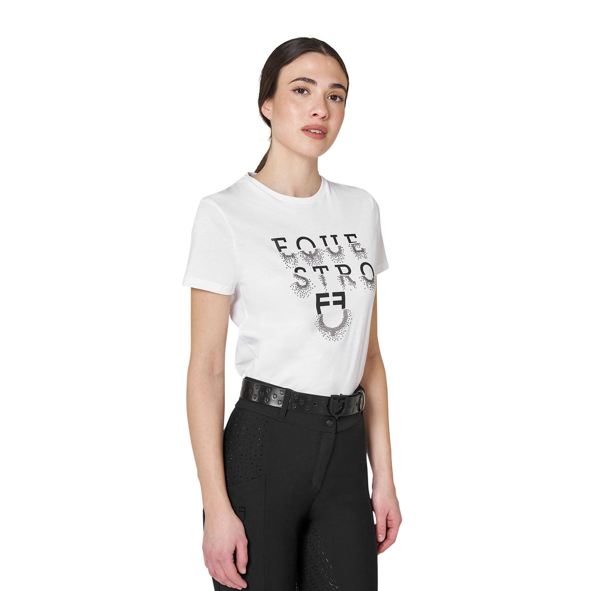 Women's T-shirt with rhinestone logo and lettering