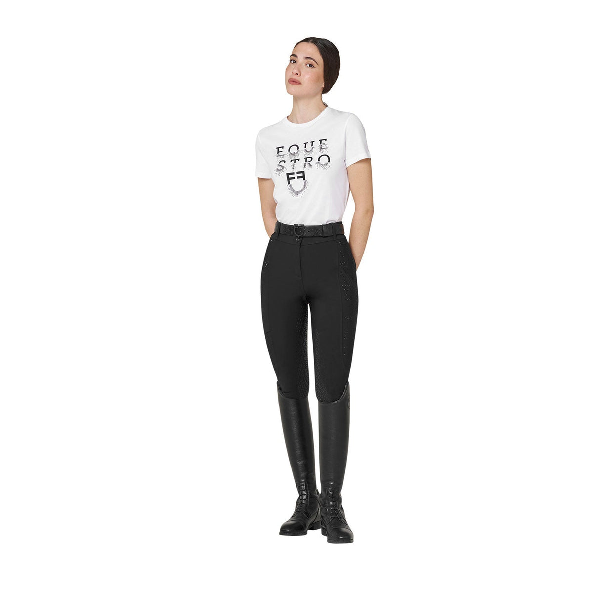 Women's T-shirt with rhinestone logo and lettering