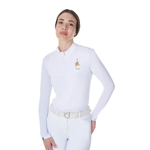 Women's slim fit long sleeved competition polo shirt white / XS