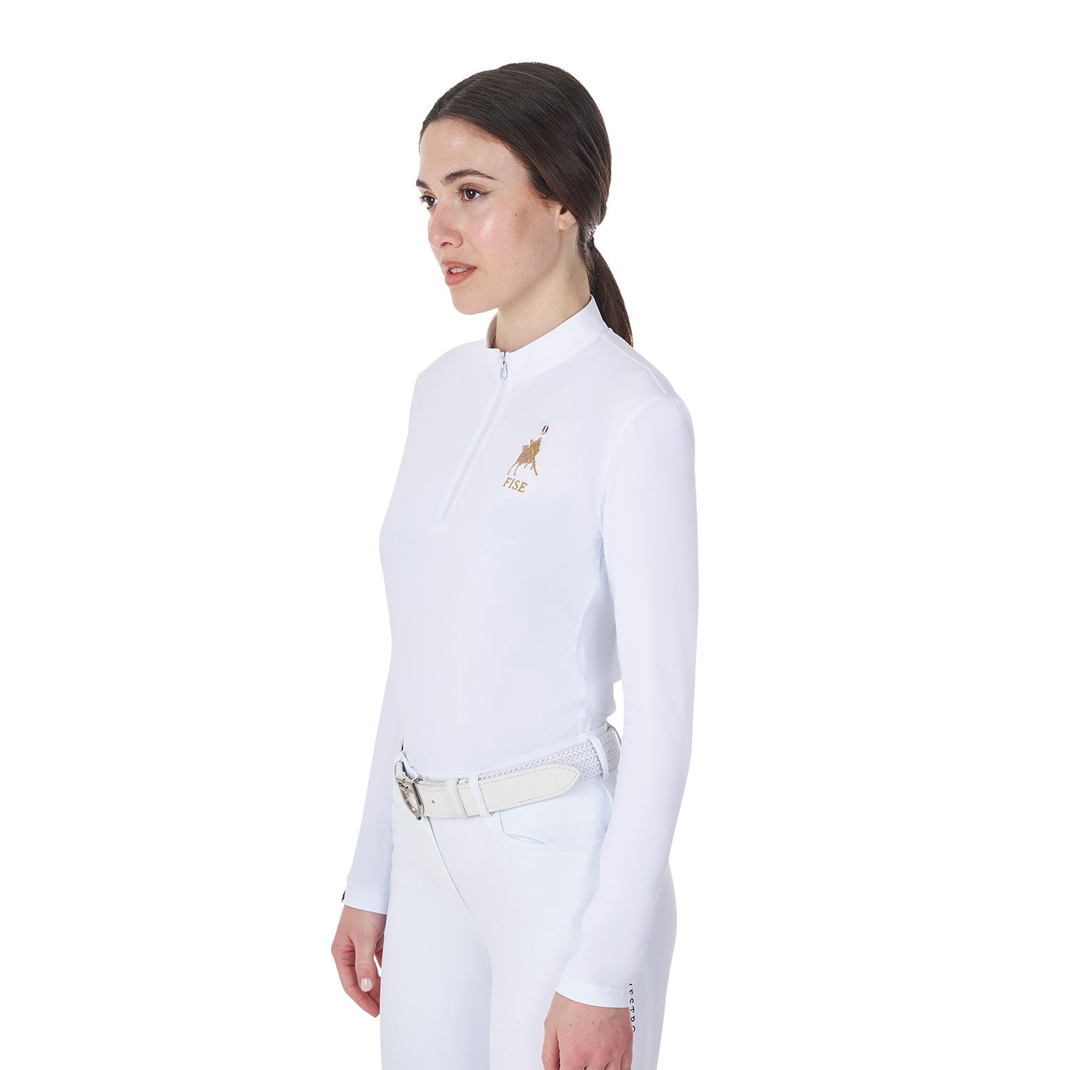 Women's slim fit long sleeved competition polo shirt white / XS