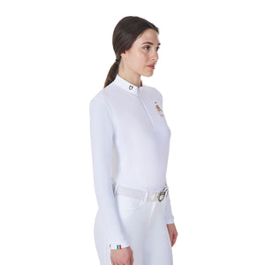 Women's slim fit long sleeved competition polo shirt white / XS