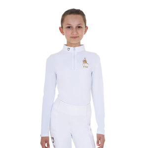 Girls' long-sleeved competition polo shirt Equestro X FISE WHITE / 14 YEARS