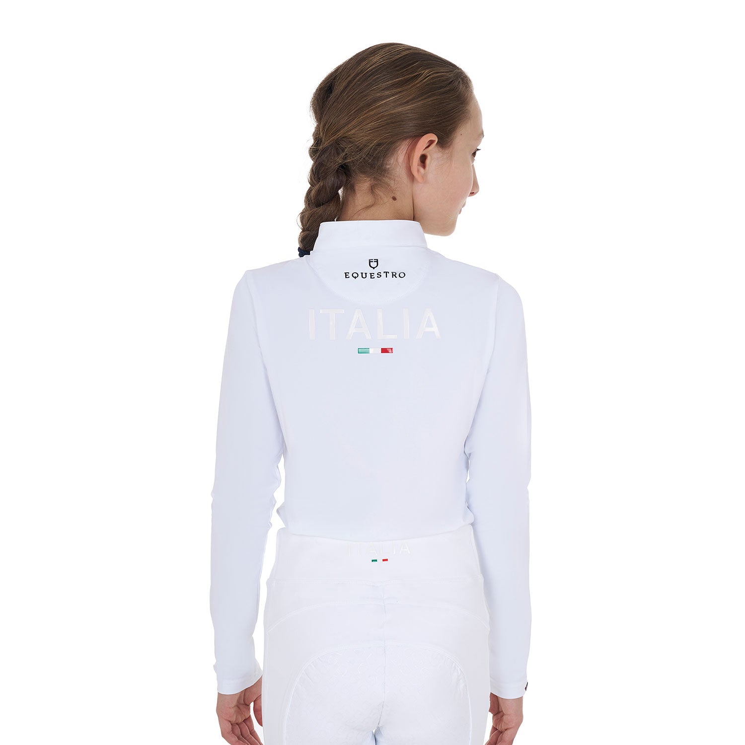 Girls' long-sleeved competition polo shirt Equestro X FISE WHITE / 14 YEARS