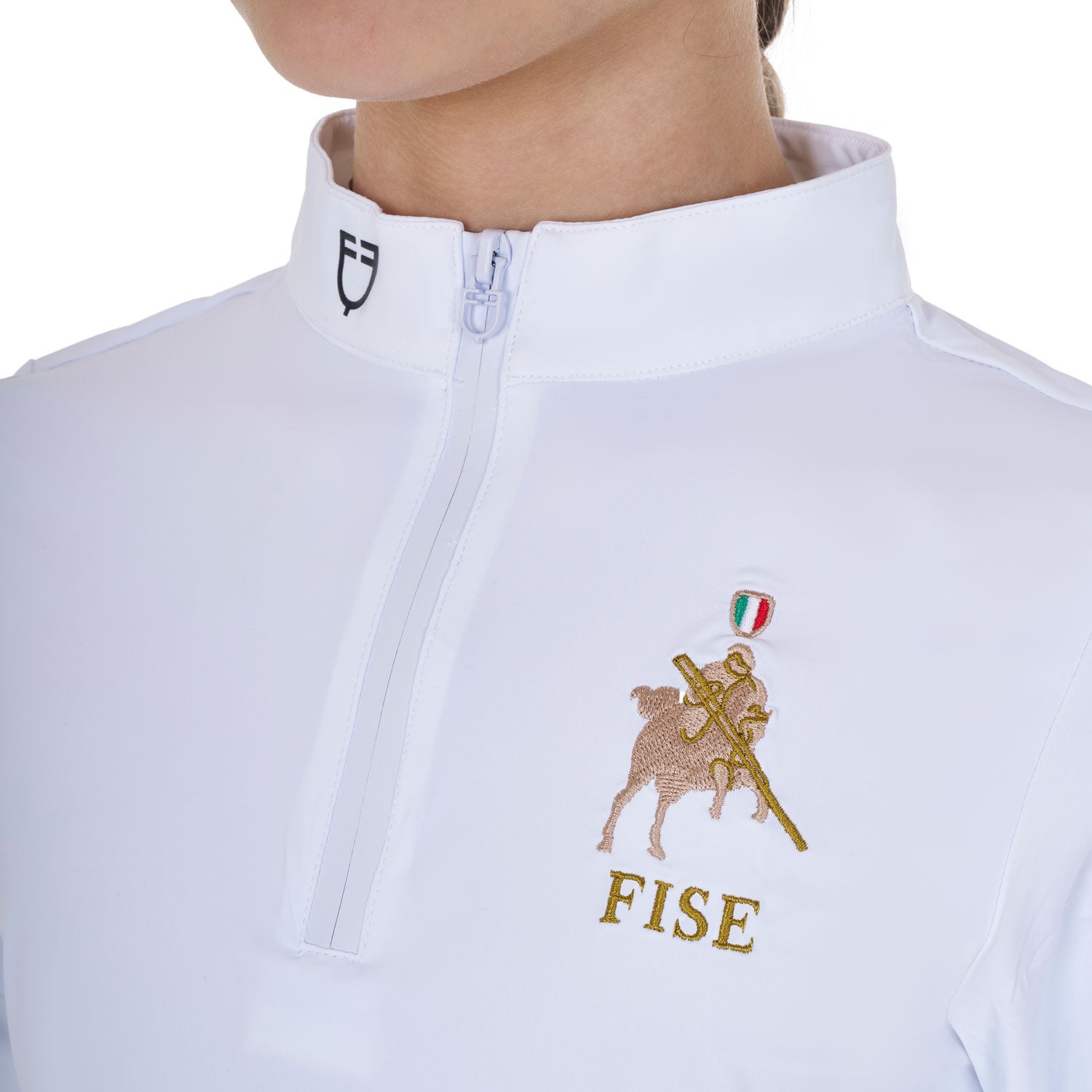 Girls' long-sleeved competition polo shirt Equestro X FISE WHITE / 14 YEARS