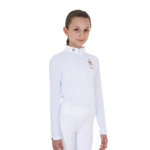 Girls' long-sleeved competition polo shirt Equestro X FISE WHITE / 14 YEARS