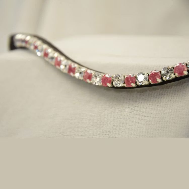 Brunt pannband rosa vit strass