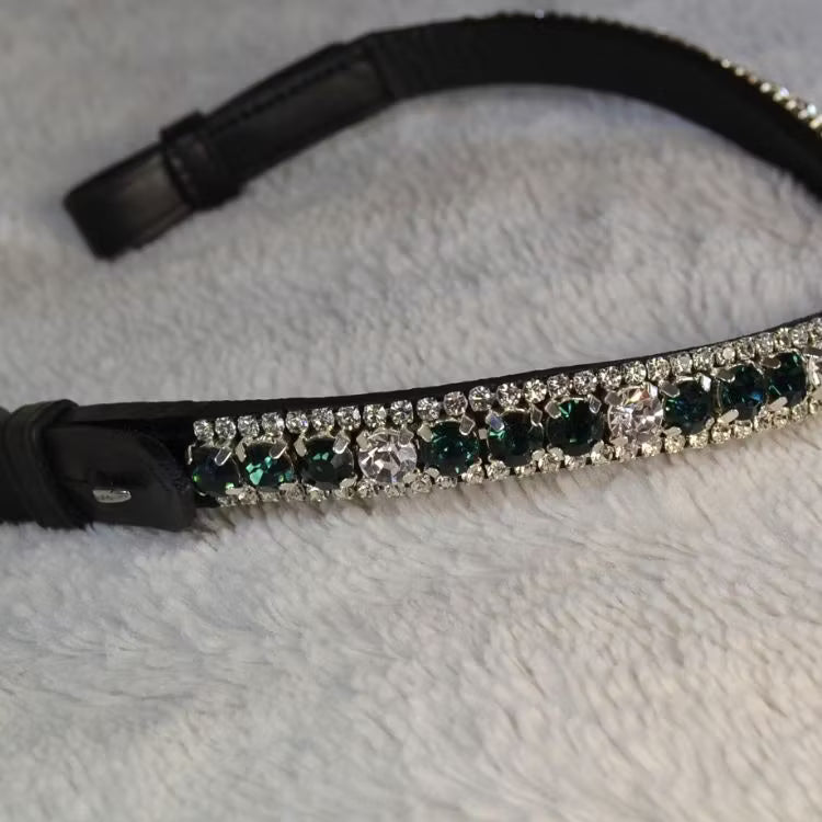 Mörkgrönt/blått strasspannband häst