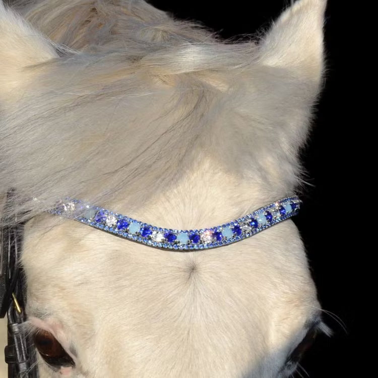 Mörkblått pannband med svart läder